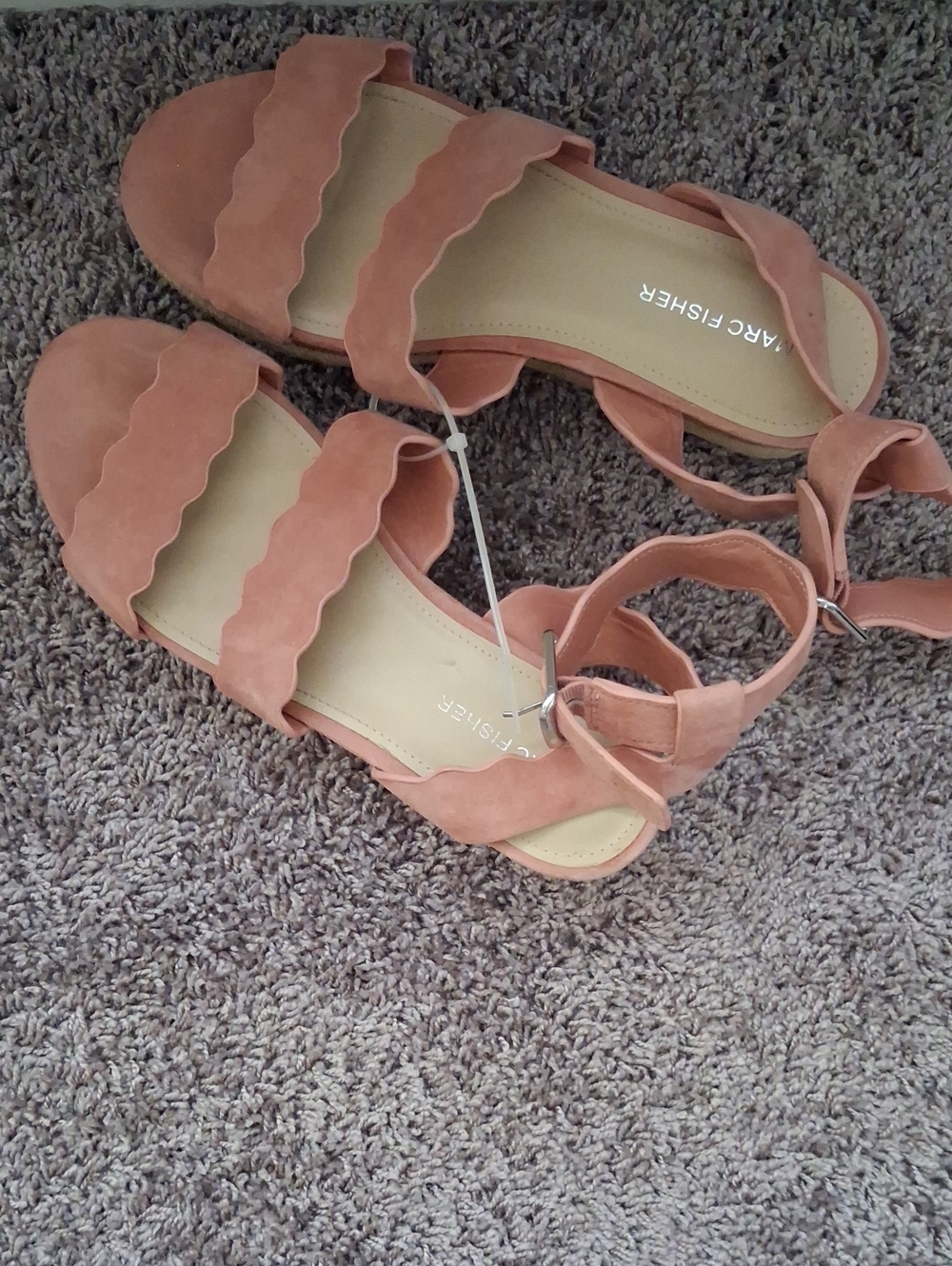 Marc Fisher Scalloped Double-Strap Coral-Tone Sandals